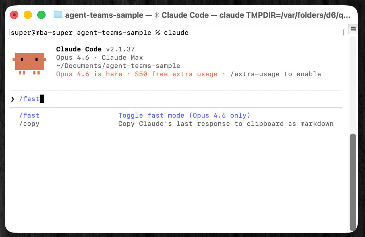 Claude Codeで/fastと入力した際のコマンド補完候補の表示